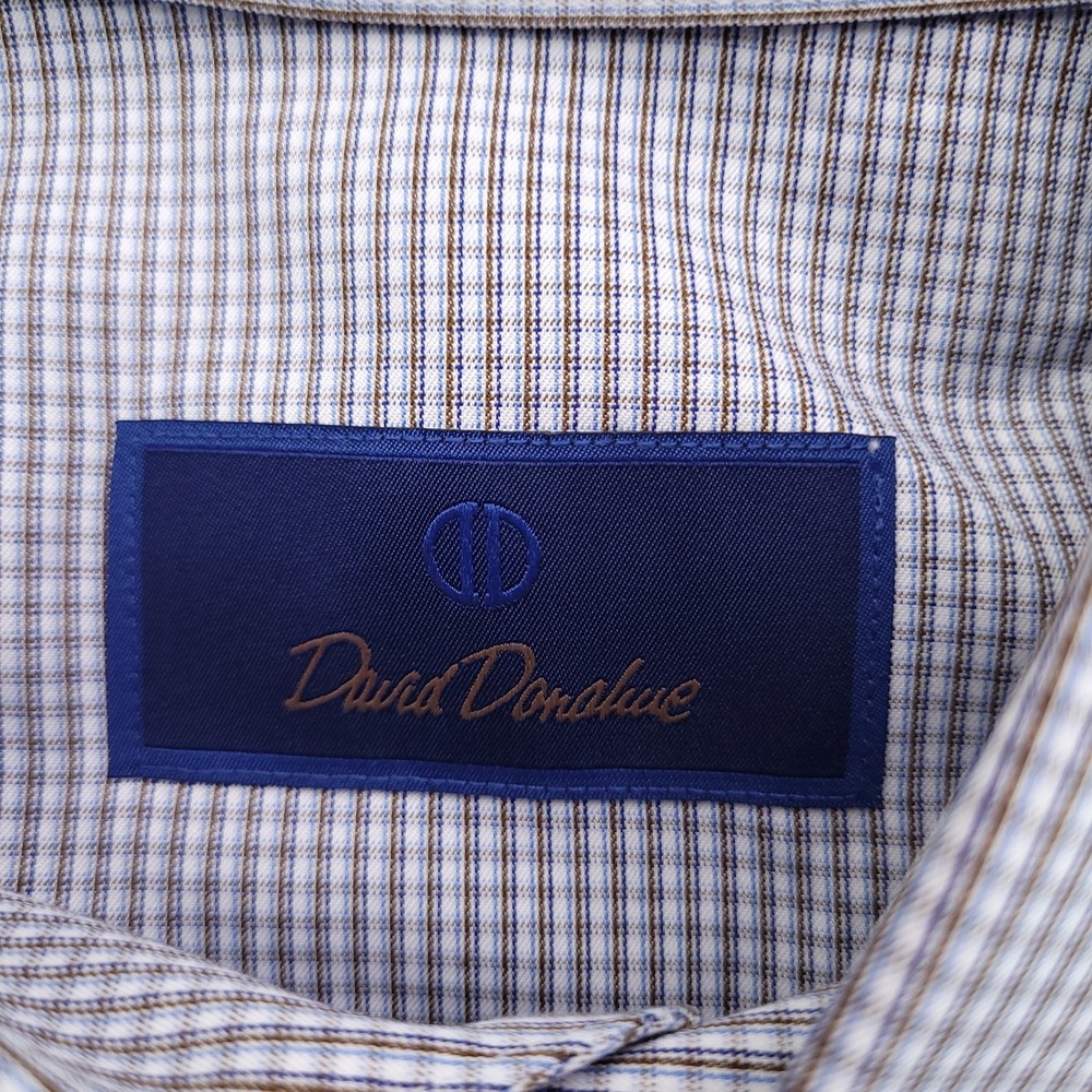 David Donahue Dress Shirt Mens 16 34/35 Regular Fit White‎ Check - Picture 3 of 12